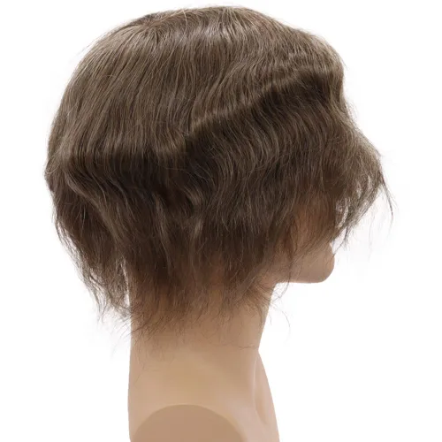 Miniatura 6 de Sistema de reemplazo de cabello humano para hombre, tupé para hombre, piel fina con parte superior de encaje mono y la parte trasera de poliuretano