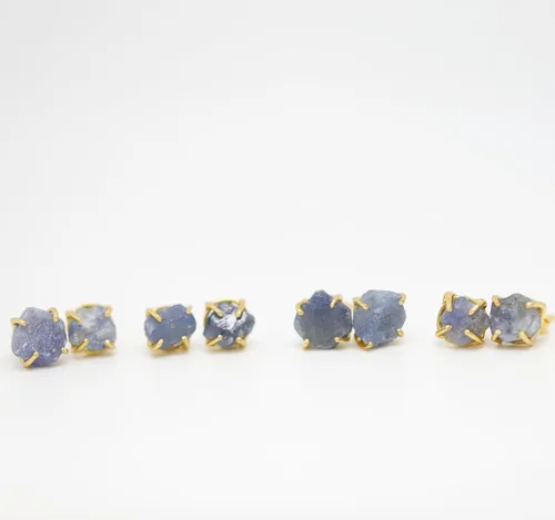 Miniatura 5 de Raw Blue Sapphire Gemstone Stud Earrings- Prong Setting- 14k Gold overlay on Sterling Silver- September Birthstone Birthday Gift Idea
