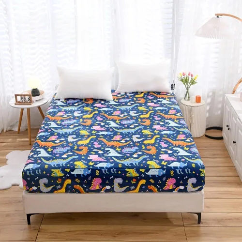 Miniatura 15 de Sábana bajera ajustable con bolsillo profundo para niños y niñas, cama individual, sábanas de tela gruesa con estampado de dinosaurios