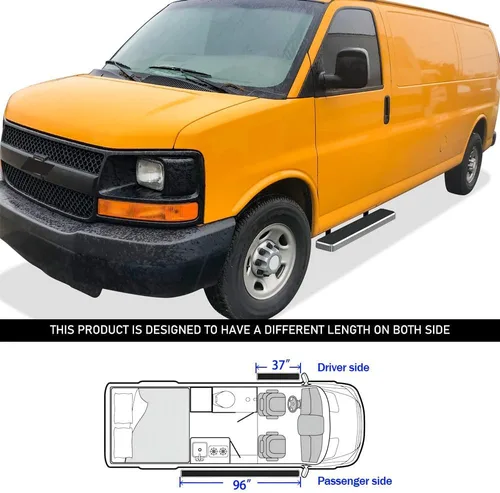 Miniatura 13 de APS Estribos de 6 pulgadas, color negro mate, compatibles con Chevy Express GMC Savana 1500 2500 3500 2003-2026 Van de tamaño completo de 3 puertas