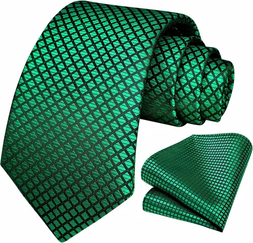Miniatura 20 de HISDERN Conjunto de corbata a cuadros a cuadros pañuelo tejido clásico formal para hombre corbata y bolsillo cuadrado