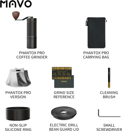 Miniatura 2 de MAVO Molinillo de café manual, Phantox Pro molinillo de café rebaba, núcleo de molienda profesional de acero inoxidable de 45 mm, capacidad 30 g