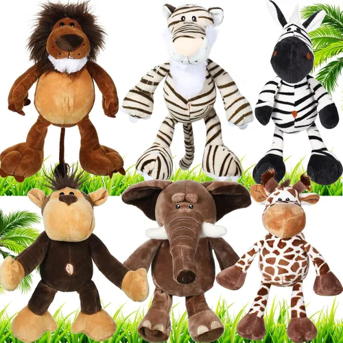 Miniatura 9 de Zhanmai Juego de 6 animales de peluche de safari, animales de la selva, para niños y niñas, león, elefante, cebra, jirafa, tigre, mono para fiestas