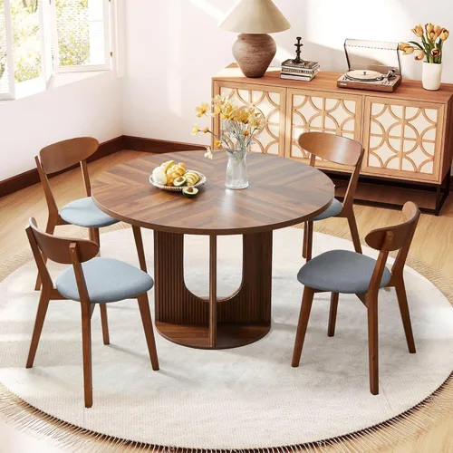 Miniatura 6 de weselon Juego de 4 sillas de comedor, silla de comedor de madera maciza sin reposabrazos, silla de comedor estilo de mediados de siglo con cojín