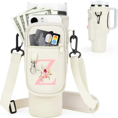 Miniatura 15 de Initial Water Bottle Holder with Strap for Stanley Cup Accessories 40 oz/Simple Modern Tumbler, Birthdays for Women Girls, Water Bottle Carrier Bag