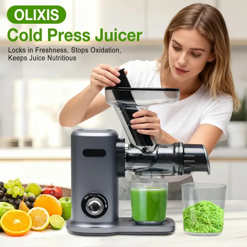 Miniatura 2 de OLIXIS Exprimidor de prensa en frío, máquinas exprimidoras de masticación lenta con canal de alimentación extra ancho, alto rendimiento de jugo