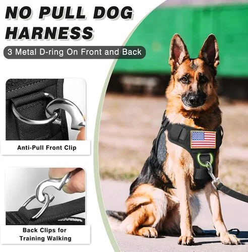 Miniatura 7 de Juego de chaleco y correa táctico para perro de servicio, arnés resistente con hebillas de metal para perros de tamaño mediano, chaleco ajustable