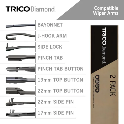 Miniatura 5 de TRICO Diamond - Juego de 2 limpiaparabrisas de repuesto prémium de 24 pulgadas + 21 pulgadas para todo tipo de clima, para todos los modelos