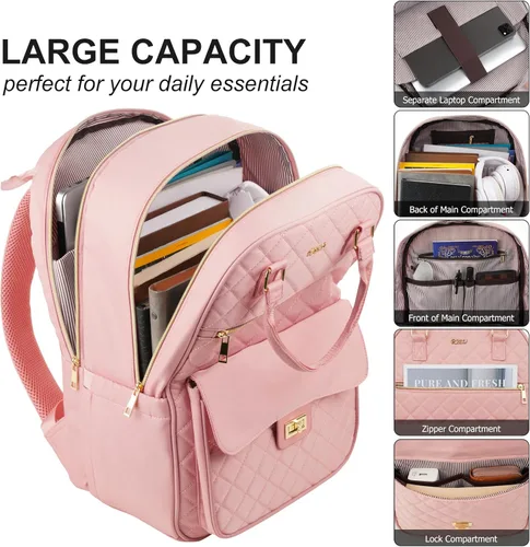 Miniatura 2 de Mochila Bolso para mujeres, linda mochila escolar para adolescentes con compartimento para laptop, mochila acolchada elegante para computadora