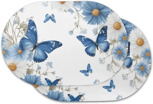 Miniatura 28 de Blue Flower Dining Table Mats Set of 2 Hummingbird Heat Resistant Placemats Washable and Wipeable Non Slip Place Mat, Waterproof Modern Dining Table