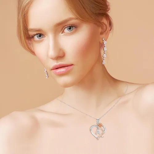 Miniatura 2 de DFUNH Collar con inicial de corazón rosa para mujer, collar de plata de ley S925 con letra inicial para esposa, collar con dije de letra de corazón