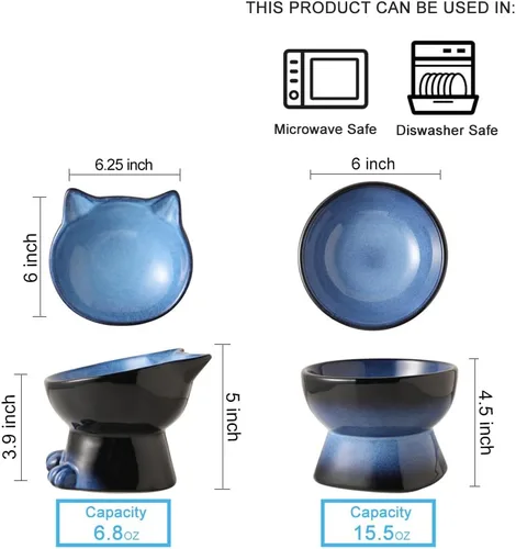 Miniatura 2 de Nihow Juego de cuencos elevados para gatos/perros: juego de cuencos elevados de cerámica para comida y agua de gatos de 6.2 pulgadas para proteger