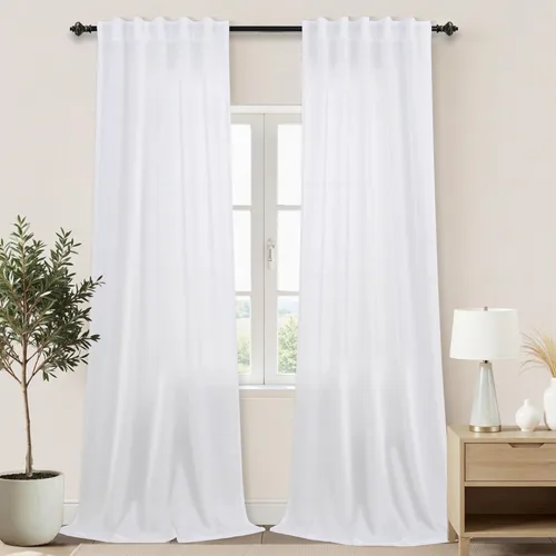 Miniatura 110 de KOUFALL Cortinas de lino azul marino de 84 pulgadas de largo, cortinas transparentes azul oscuro para sala de estar y dormitorio, medianoche