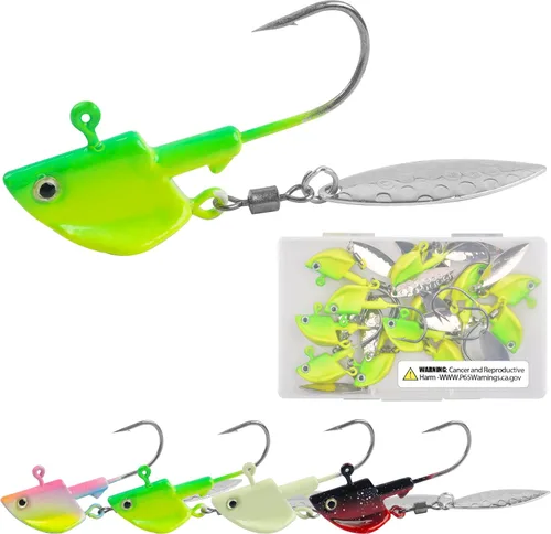 Miniatura 11 de OROOTL Underspin Jig Heads with Spinner Blades, 12pcs Swimbait Fishing Lure Jig Heads Bladed Swim Jigs for Saltwater Freshwater Fishing 1/4oz 3/8oz