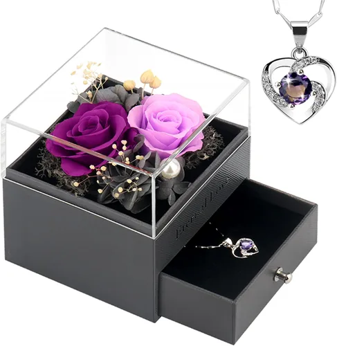 Miniatura 10 de Rosa preservada, regalos de cumpleaños para mujeres, mamá, novia, regalos para mamá, abuela, esposa, hija, hermana, cajas de joyería con collar