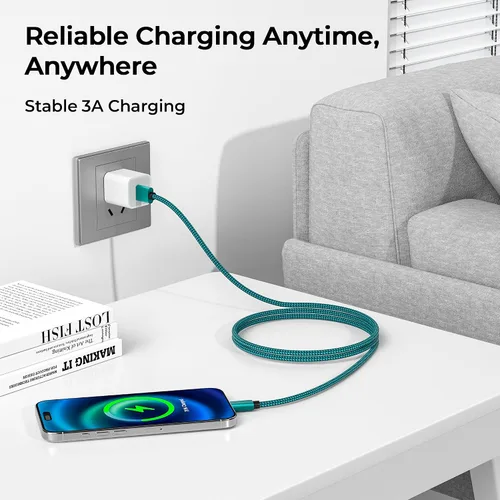 Miniatura 6 de Basesailor Paquete de 2 cables de carga USB tipo C de 6.6 pies, cable de alimentación de nailon para Samsung Galaxy S10 S23 S20 S21 S22, Moto Z3 Z4