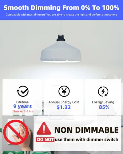 Miniatura 3 de Paquete de 24 bombillas LED A19, 9 vatios [equivalente a 60 W], luz blanca diurna de 5000 K, bombilla base E26, no regulable, bombillas de 800 lm