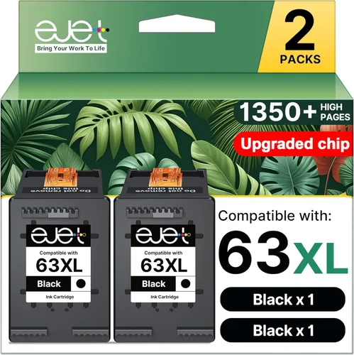 ejet Cartucho de tinta negro 63XL de repuesto para HP Ink 63 para HP 63 Cartucho de tinta negro funciona con Officejet 3830 4650 4652 4655 5200 5252