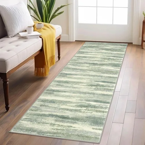 Miniatura 48 de Alfombra de pasillo moderna Lansny 2 x 6 pulgadas, alfombra de cocina lavable verde mostaza multicolor, alfombra antideslizante suave para pasillo