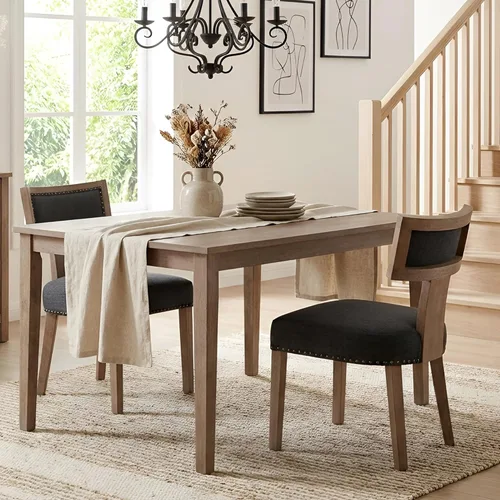 Miniatura 27 de HNY Juego de 6 sillas de comedor de ratán de estilo de mediados de siglo, silla de acento tapizada en lino de estilo granja con respaldo curvo