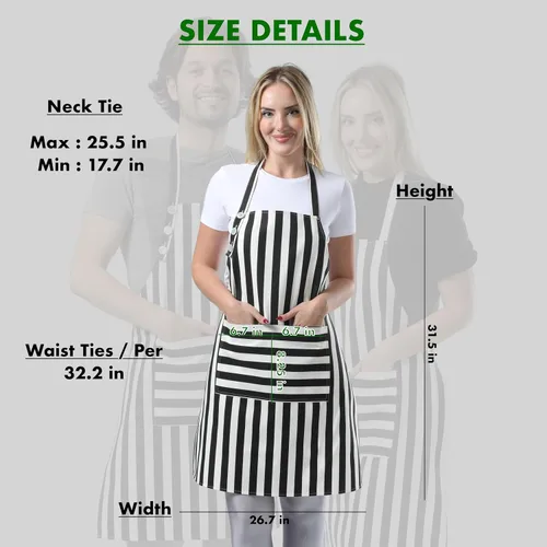 Miniatura 6 de TOSHEX Delantal de cocina de algodón resistente a las gotas de agua con delantales ajustables para mujeres con bolsillos, delantal de cocina