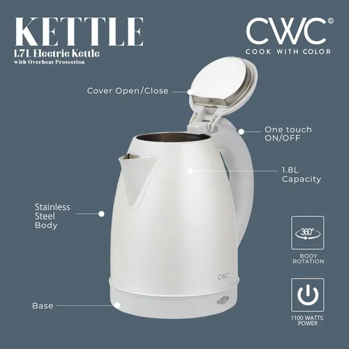 Miniatura 3 de COOK WITH COLOR Hervidor Eléctrico - Hervido Rápido, Diseño Elegante y Características de Seguridad - Ideal para Uso Rápido y Fácil, Acero Crema
