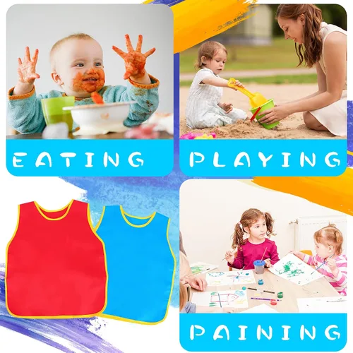 Miniatura 7 de Paquete de 4 delantales artísticos para niños, delantales de pintura para niños, espaciosos, sin mangas, impermeables, delantales de pintura