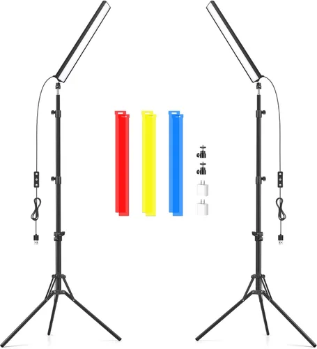 Paquete de 2 varitas de luz LED para video, Obeamiu kit de varita de iluminación LED de fotografía de 5600K con soporte de trípode de 63