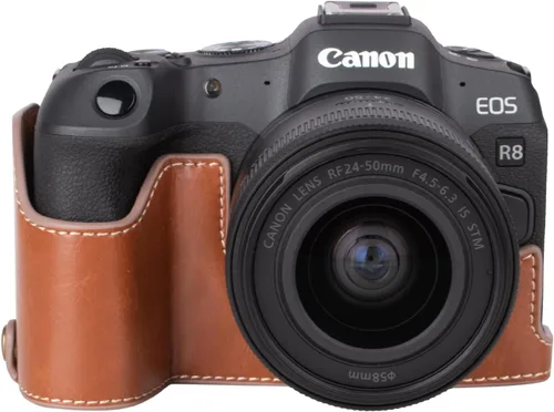 MUZIRI KINOKOO Funda para cámara Canon EOS R8/RP DSLR, estilo retro funda protectora de piel sintética con agarre de mano y diseño inferior de Marrón