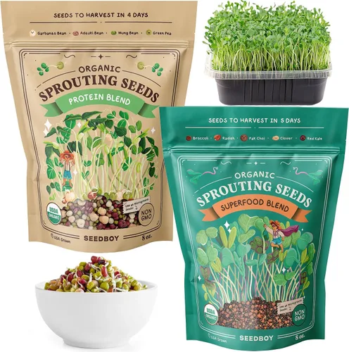 Seedboy Semillas Orgánicas sin OGM para Germinación, Mezcla de Superalimentos y Proteínas – Paquete de 2 – Semillas de Germinación y Microverdes