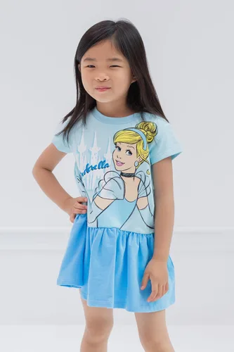 Miniatura 2 de Disney Princess Belle Cenicienta Rapunzel - Vestido de manga corta de rizo francés para niñas y niños grandes