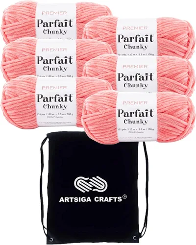 Miniatura 54 de Premier Yarns Parfait Chunky Mushroom 1150-41 (6 madejas - mismo lote de tinte) Peso S Bulky #6 Hilo de poliéster para ganchillo y punto con bolsa