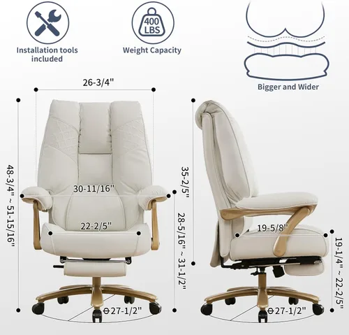 Miniatura 2 de EXCEBET Silla de oficina ejecutiva grande y alta con reposapiés, capacidad de 400 libras, silla de oficina ergonómica de respaldo alto con soporte