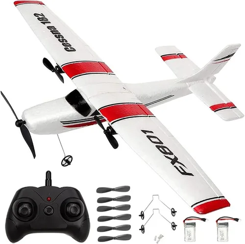 Avión de control remoto de avión RC - PLRB Toys 2.4Ghz 2 canales DIY RC Avión Control de radio Cessna 182 aviones EPP espuma planeador juguetes (dos