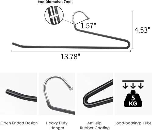 Miniatura 3 de SHIMOYAMA Perchas para pantalones de extremo abierto, paquete de 5, perchas para pantalones de una sola barra, colgador semiabierto para pantalones