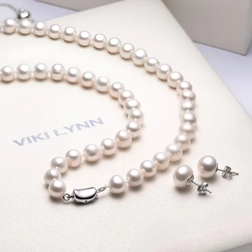 Miniatura 5 de VIKI LYNN Juego de Collar de Perlas Cultivadas de Agua Dulce Incluye Impresionante Pulsera y Aretes de Botón Joyería para Mujer Regalo para el Día