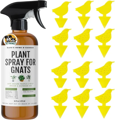 Kate's Home & Garden - Spray para plantas contra insectos y mosquitos con 12 trampas adhesivas. Asesino de mosquitos del hongo y repelente de