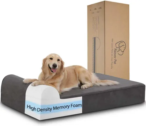 Rainmr Camas ortopédicas para perros grandes, camas para perros de espuma viscoelástica de 7 pulgadas con forro impermeable, funda de microgamuza