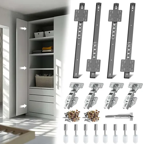 Miniatura 20 de Rieles para Puertas Corredizas de Bolsillo, Riel para Puerta Corrediza de Bolsillo para Gabinete, Bisagra para Puerta de Bolsillo, Herrajes