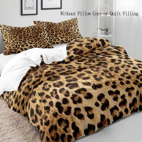 Miniatura 3 de LUVIVIHOME Funda de edredón de leopardo de lujo, 2 piezas, funda de edredón individual, ropa de cama con estampado de guepardo marrón, funda
