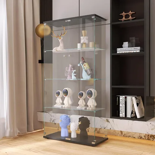 Miniatura 4 de Vitrina de cristal de 64 pulgadas de alto, gabinete de 4 estantes con puerta de vidrio de la colección Curio, vitrina de trofeos con cerradura