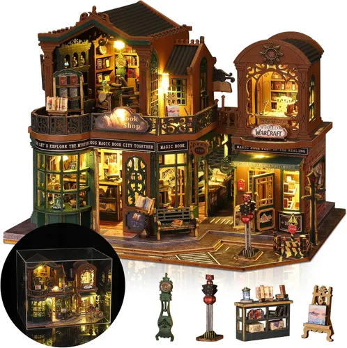 Miniatura 12 de Kit de casa en miniatura, pequeño restaurante japonés Sakura de madera 3D, kit de construcción de mini casa de muñecas con cubierta a prueba