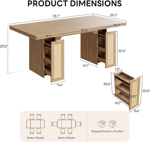 Miniatura 2 de LIKIMIO Mesa de comedor de granja de 78.7 pulgadas para 6-8 personas, parte superior de madera extra gruesa con 2 cajones de almacenamiento Blanco