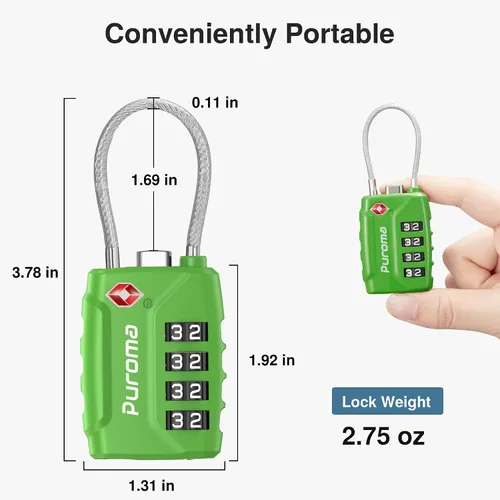 Miniatura 3 de Puroma Paquete de 2 cerraduras de equipaje aprobadas por la TSA, cerradura de viaje con combinación de 4 dígitos con cuerpo de aleación de zinc