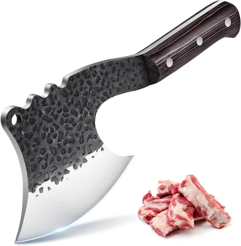 Miniatura 7 de ROCOCO Cuchillo de corte de huesos, cuchillo de carnicero de hueso de carne forjada a mano, hacha de cortar, idea de regalo de Acción de Gracias