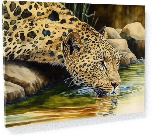 Miniatura 22 de Sense Canvas Arte en lienzo con retrato de leopardo verde 2 – Decoración del hogar para pared, póster grande 40 x 30 / 0.75 pulgadas