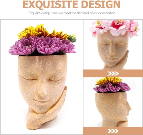 Miniatura 2 de FOMIYES Maceta de flores para suculentas, bonita resina de cactus, ojos cerrados, exteriores, interiores, jardín, patio, césped, decoración de baño
