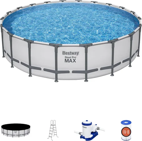 Miniatura 10 de Bestway Steel Pro MAX - Piscina sobre el suelo (12 pies x 30 pulgadas) Piscina familiar redonda para patio trasero al aire libre con forro
