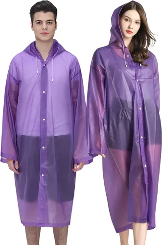 Miniatura 8 de Cosowe Ponchos de lluvia reutilizables para adultos, 2 piezas impermeables de emergencia para mujeres y hombres con capucha y cordón