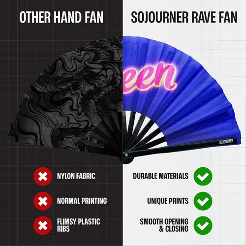 Miniatura 91 de SoJourner Bags Rave Fan – Ventilador plegable grande – Ventilador de mano Clack para raves, Halloween, Burlesque, trajes de arcoíris para mujeres
